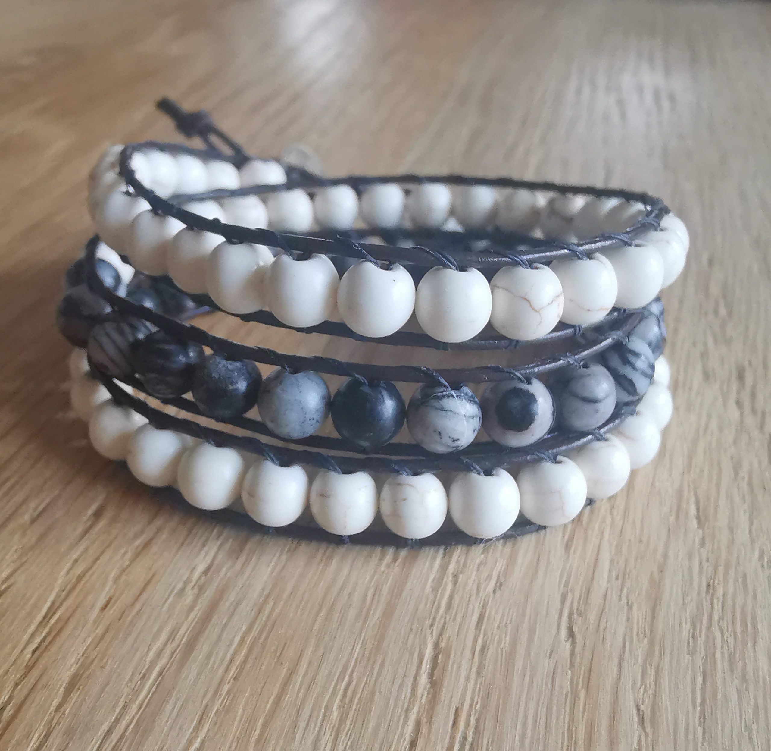 Wrap 3 rangs howlite & jaspe